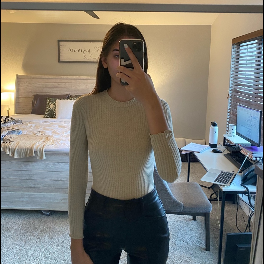 Tan waffle knit bodysuit